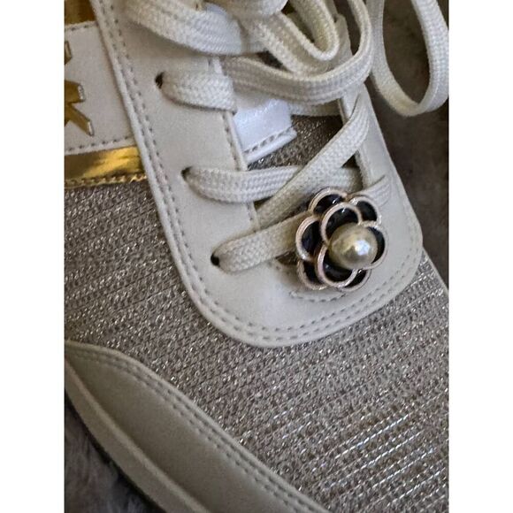 MK michael kors mabel glitter chain mesh trainers,sneakers,shoe gold metallic 10 - Picture 7 of 11